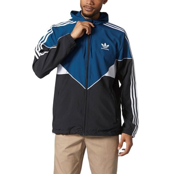 ADIDAS Men's Skateboarding Blue Black White Mesh Lined Windbreaker Jacket Small